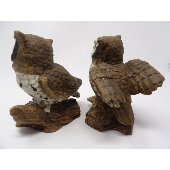 Vintage Pair HOMCO Owls Brown with White Breasts Sitting on Branches Marked 1114 - Picture 4 of 10